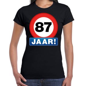 Stopbord 87 jaar verjaardag t-shirt zwart voor dames