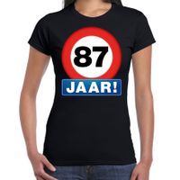 Stopbord 87 jaar verjaardag t-shirt zwart voor dames