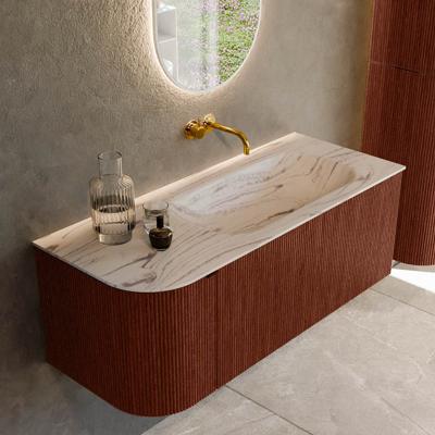 Badmeubel Mondiaz Kurve-Dlux | 115 cm | Meubelkleur Ruby | Wastafelkleur Nata | Solid surface | Wasbak rechter zijde spoelbak | Zonder kraangat(en)