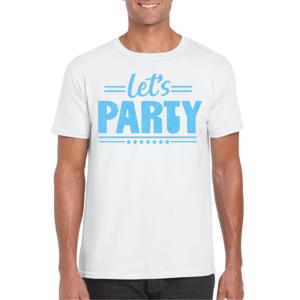 Verkleed T-shirt voor heren - lets party - wit - glitter blauw - carnaval/themafeest