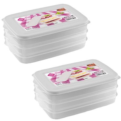 6x Vleeswarendoos voedsel bewaarbakjes transparant/wit 26 x 16 x 10 cm