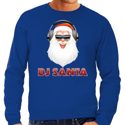 Foute Kersttrui - sweater - DJ santa met koptelefoon - blauw - voor heren - kerstkleding