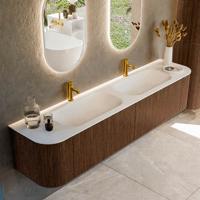 Badmeubel Mondiaz Kurve | 200 cm | Meubelkleur Walnut | Wastafelkleur Talc | Dubbele spoelbak | 2 kraangaten