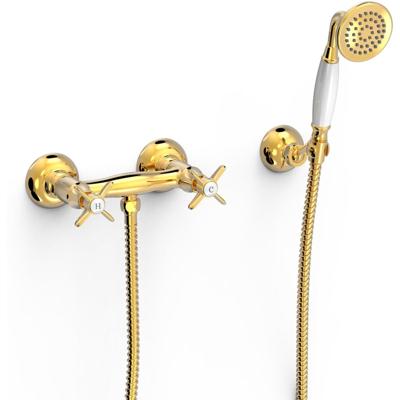 Douchekraan Tres Clasic | Opbouw | Mengkraan | 1-weg | hoh 15 cm | 2-knops | Vintage | 24k Goud glans