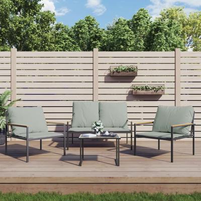 3-delige Loungeset met kussens staal antracietkleurig