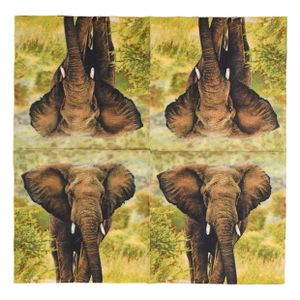 20x Safari thema servetten met olifant print 33 x 33 cm - Feestservetten