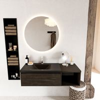 MONDIAZ BUKLA 120cm badmeubel met open module 40 kleur Dark Brown met 1 lade. Wastafel CLOUD links 1 kraangat kleur Urban. MONDIAZ BUKLA 120cm badmeubel met open module 40 kleur Dark Brown met 1 lade. Wastafel CLOUD links 1 kraangat kleur Urban.