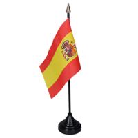Vlag Spanje tafelvlaggetjes - 1x stuks - 10 x 15 cm vlag - met zwarte standaard