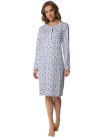 Dames nachthemd lange mouw - knoopsluiting - Blauw - Maat 54