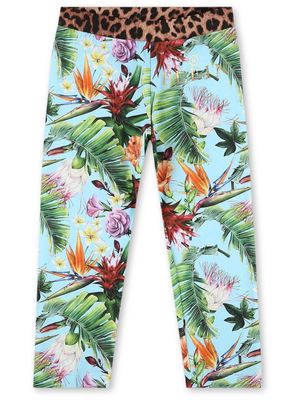 Philipp Plein Junior legging à fleurs - Bleu