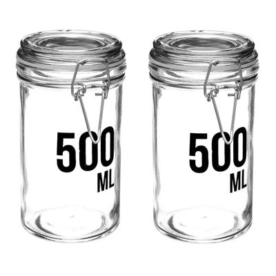 2x stuks inmaakpotten/voorraadpotten 0,5L glas met beugelsluiting