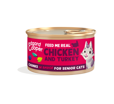 Edgard & Cooper kip en kalkoen senior kat natvoer blikje 85gr