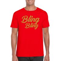 Glitter glamour feest t-shirt heren - bling bling goud - rood - feestkleding