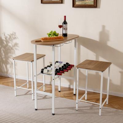 Bartafel met Barstoelen Set voor 2 Personen Bartafel Set met Houder voor Wijnglazen en Flessen Natuur