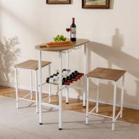 Bartafel met Barstoelen Set voor 2 Personen Bartafel Set met Houder voor Wijnglazen en Flessen Natuur