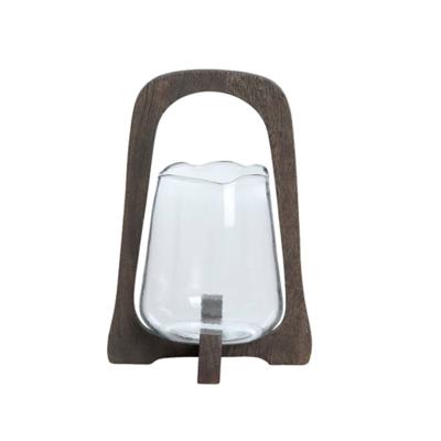 Windlicht Anosy glas hout donker bruin S