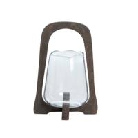 Windlicht Anosy glas hout donker bruin S