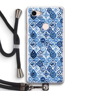 Blauw motief: Pixel 3 Transparant Hoesje met koord