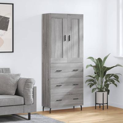 Hoge kast 69,5x34x180 cm bewerkt hout grijs sonoma eikenkleurig