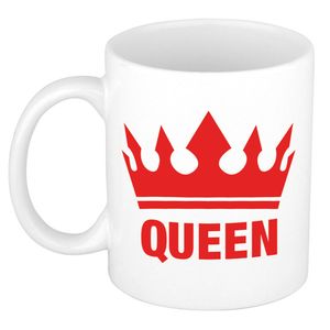 Cadeau Queen mok/ beker wit met rode bedrukking 300 ml - feest mokken