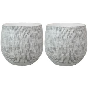 2x stuks plantenpotten/bloempotten in een strakke Modern design look wit/zwart Dia 18 cm en Hoogte 1