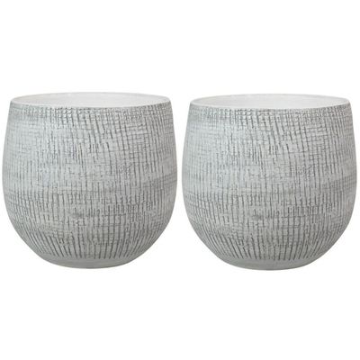 2x stuks plantenpotten/bloempotten in een strakke Modern design look wit/zwart Dia 18 cm en Hoogte 1