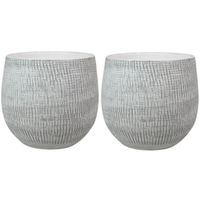 2x stuks plantenpotten/bloempotten in een strakke Modern design look wit/zwart Dia 18 cm en Hoogte 1