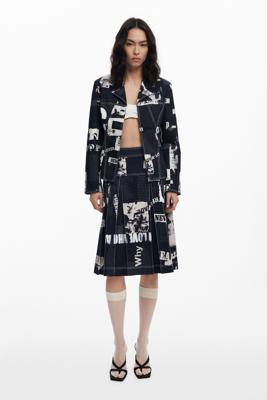 Blazer met rits en krantenprint - BLACK - M