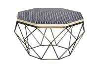 Salontafel DIAMOND BONE INLAY 70cm rek ijzer messing buffelbotten tafelblad zwart wit - 45215