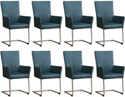 Set van 8 Blauwe leren industriële eetkamerstoelen Dry - poot rond rvs - Toledo Leer Whale (blauw leer)
