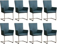 Set van 8 Blauwe leren industriële eetkamerstoelen Dry - poot rond rvs - Toledo Leer Whale (blauw leer)