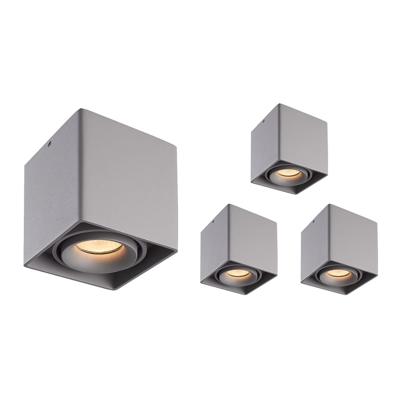Set van 4 Esto LED vierkante opbouwspots - Dimbaar - Kantelbaar - 4 Watt 345 lumen - 2700K warm wit - GU10 - Plafondspot - Voor binnen - Vervangbare afdekring - Grijs
