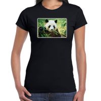 Dieren t-shirt met pandaberen foto zwart voor dames