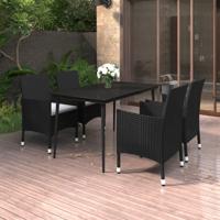 5-delige Tuinset met kussens poly rattan en glas