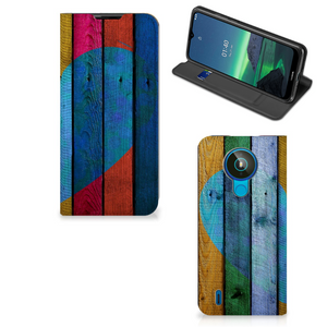 Nokia 1.4 Book Wallet Case Wood Heart - Cadeau voor je Vriend