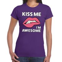 Kiss me i am awesome t-shirt paars dames - thumbnail