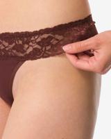 HEMA Damesstring katoen met kant donkerbruin (donkerbruin)