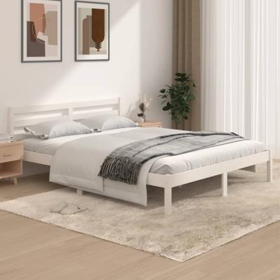 Bedframe massief grenenhout wit 150x200 cm