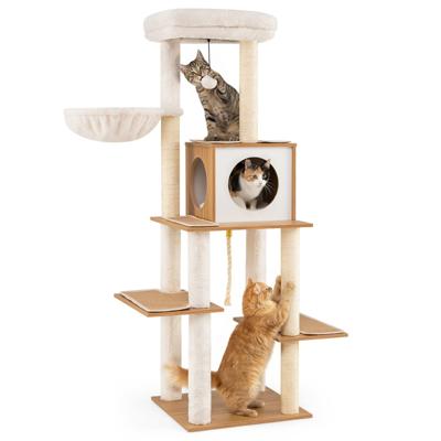 148 cm Hoge Moderne Krabpaal Kattenboom voor Binnenkatten en Kittens Klimboom met Tapijt