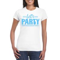 Verkleed T-shirt voor dames - lets party - wit - glitter blauw - carnaval/themafeest - thumbnail