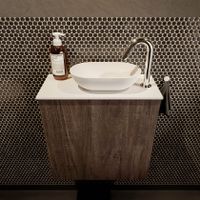 Mondiaz Fowy toiletmeubel 50cm dark brown met blad en waskom talc rechts 1 kraangat