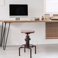 Barkruk in Hoogte Verstelbare Bistrokruk Vintage Kruk met Ergonomische Voetsteun 44 x 44 x 59,5 - 75 cm Naturel + Brons