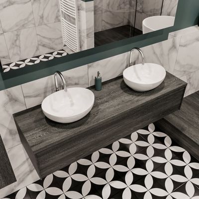 Mondiaz Lush Barco badmeubel eiken Dark brown 150 cm 1 lade mdf 2 waskommen beide zijden 2 kraangaten