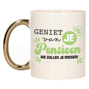 Cadeau mok voor collega - afscheid/pensioen - groen met gouden oor - keramiek - 300 ml