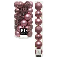 Kerstversiering kunststof kerstballen oud roze 6-8 cm pakket van 51x stuks - thumbnail