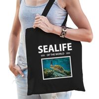 Schildpadden tasje zwart volwassenen en kinderen - sealife of the world kado boodschappen tas - thumbnail