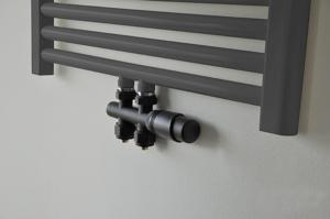 Riko radiator onderblok recht voor midden aansluiting mat zwart
