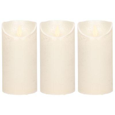 3x Creme parel LED kaarsen / stompkaarsen met bewegende vlam 15 cm