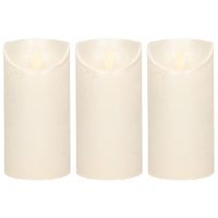 3x Creme parel LED kaarsen / stompkaarsen met bewegende vlam 15 cm