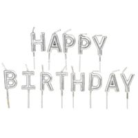 Verjaardagskaarsen set - Happy Birthday - zilver - 10 cm